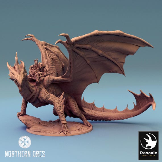 D&D Orc Dragon Rider on Silver Dragon | Barbarian | Rescale