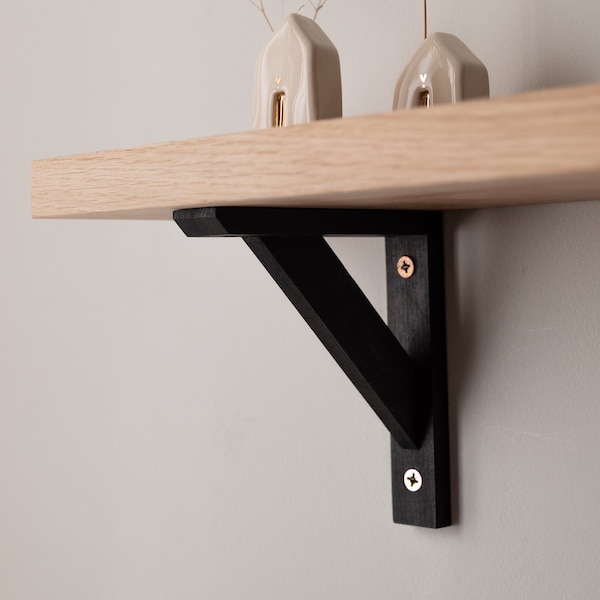 Black Shelf Brackets FSC Beech Wood, Rustic Shelf Brackets, Farmhouse Shelf Brackets, Heavy Duty Shelf Brackets, Shelving Brackets