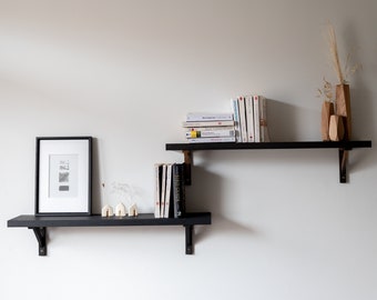 Black Wooden Shelf from FSC Beech, Bookshelves, Minimalist shelves, Rustic wood shelves, Wood shelving, Modern shelves