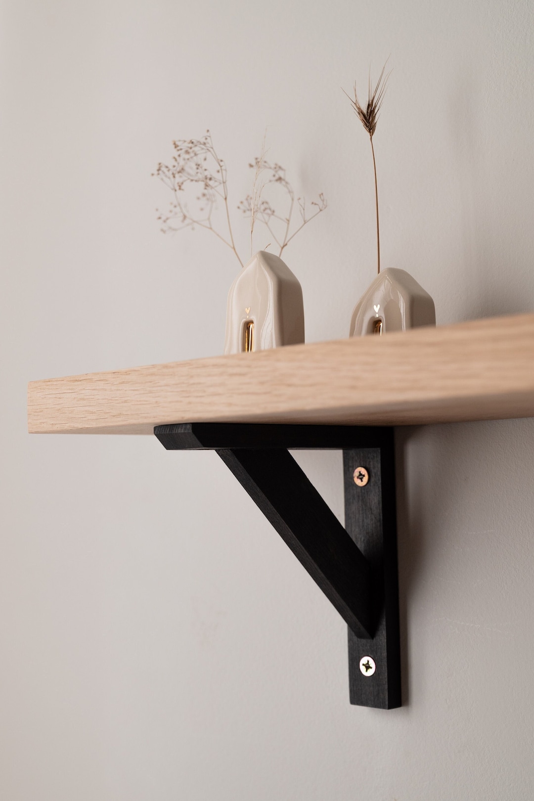 Black Shelf Brackets FSC Beech Wood, Rustic Shelf Brackets, Farmhouse