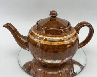 Vintage Two Stripe Golden Brown Betty Mottled Med Teapot Pottery Tea England