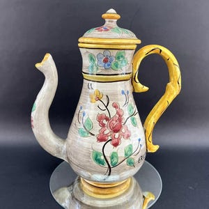 Erice Italy Vintage Handpainted Farmhouse Pottery 11” Coffee Pot Italian