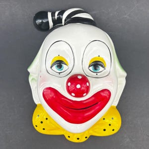 Vintage Ceramic Clown Wall Mask | Hand-Painted Circus Clown Décor | Mid-Century Whimsical Art