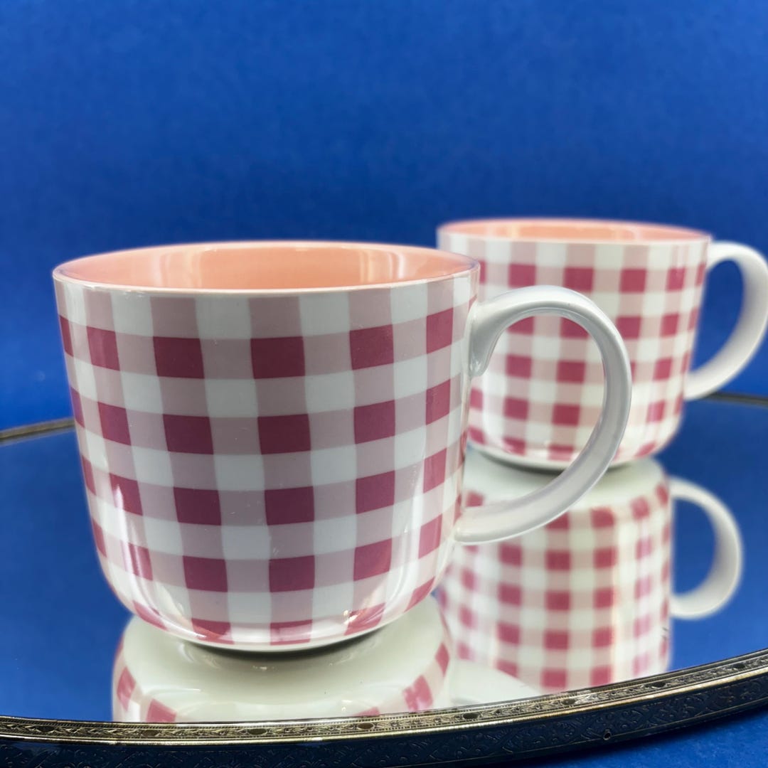 Pink Rabbit Cup Pair Bunny Rabbit Inside Pink Gingham Mug - Easter Gift - Etsy