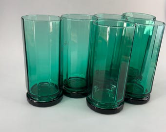 Vintage Anchor Hocking smaragdgroene longdrinkglazen | Retro bekers uit het midden van de eeuw | Set van 6 inch
