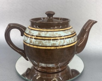 Sadler Vintage Double Blue Stripe Brown Betty 2 Cup Teapot Pottery England