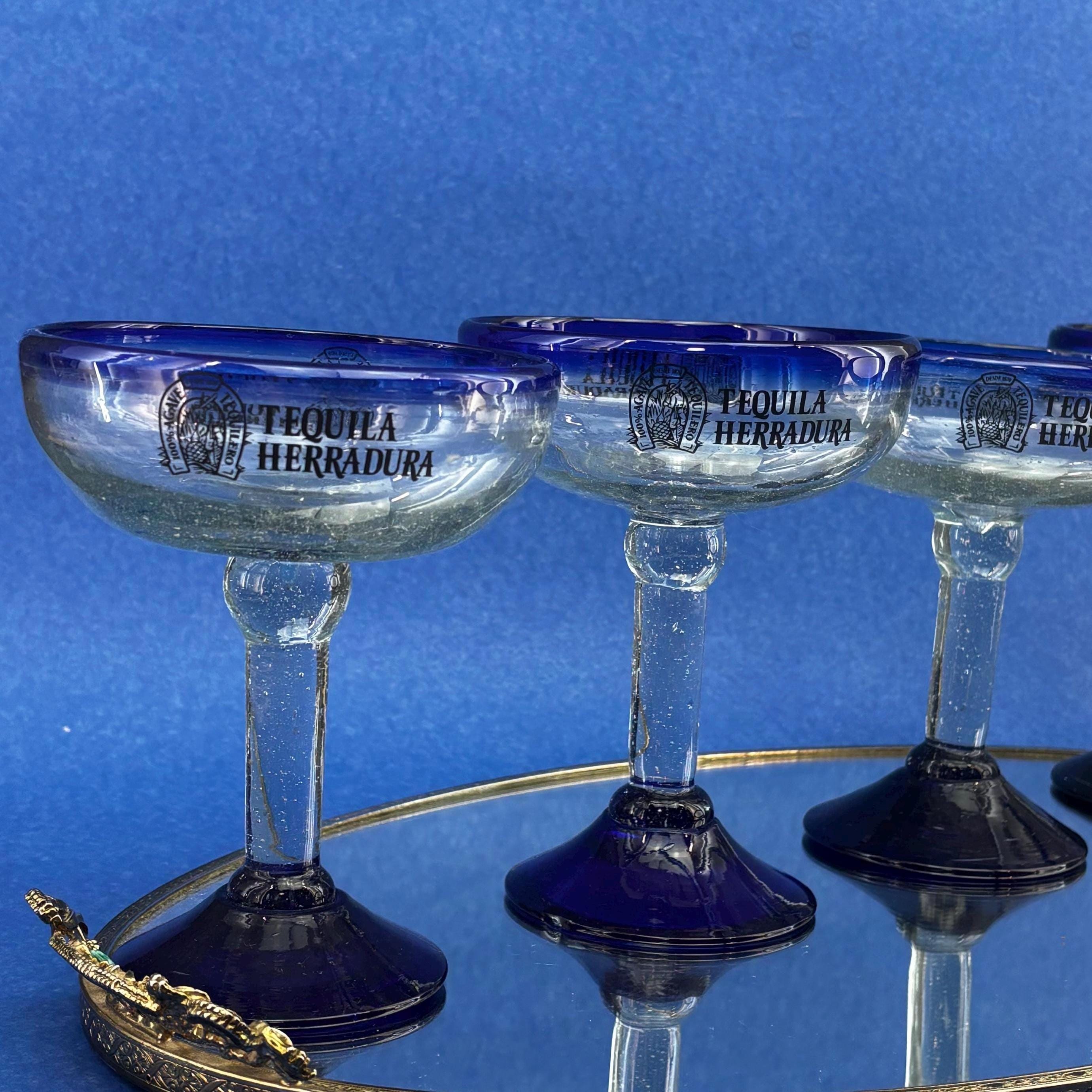 Hand Blown Mexican Glassware Set of 4 - Tequila Herradura Cobalt