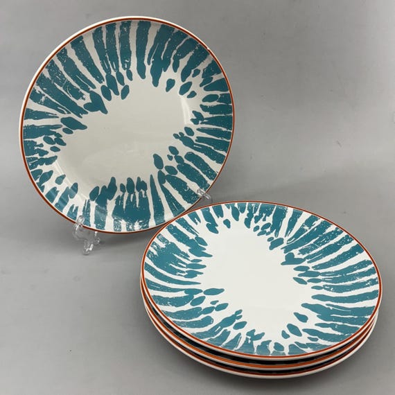 Ikea Salatteller (4er Set): Blaue Linien, brauner Rand - Portugal
