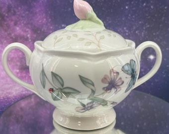Lenox Butterfly Meadow Sugar Bowl: Porcelain Springtime Tea Service