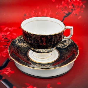 Vintage Colclough China Black #1922 England Teacup and Saucer Bone China Single Dainty Retro Tea Cup Tea Party
