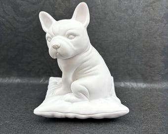 Matte White Ceramic French Bulldog Figurine: Minimalist Home Decor