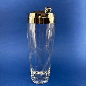 Vintage Geätzter Glas Cocktail Shaker: Mid-Century Chrom Bar Zubehör