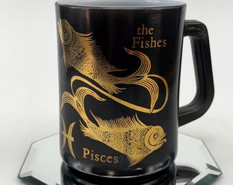 Vintage Pisces Zodiac Coffee Mug, Federal Glass, Astrology Gift