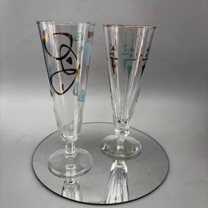 Vintage Atomic Pilsner Glasses: Mid Century Modern Aqua Turquoise & Gold, Set of 2