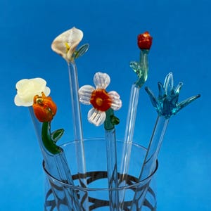 Vintage Glass Swizzle Sticks/ cocktail stirrers / drink ware/ glass stir sticks/ collectible bar ware / lot of 6 RANDOM