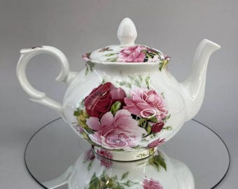 Bristol China Company Pink Roses Pottery English Teapot England Med Ceramic