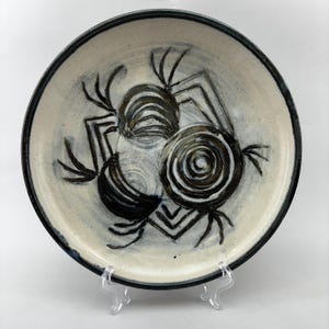 Rustic Studio Pottery Plate with 1970s Figurative Artwork