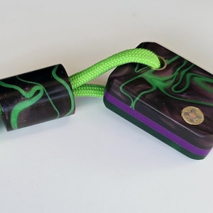 Handmade Acrylic Worry Stone: Green & Purple Swirl Fidget - Neon Paracord