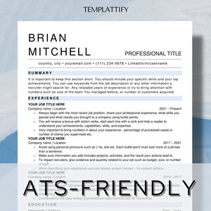 2024 ATS Friendly Resume Template Word, Google Docs, ATS Resume, ATS Resume Template, Minimalist Resume, Simple Resume, Basic Resume