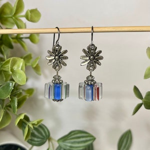 Blue Cane Glass Earrings