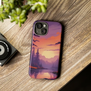 Étui de téléphone violet coucher de soleil pour Iphone, Samsung Galaxy et Google Pixels pour la saison estivale, étui graphique amusant