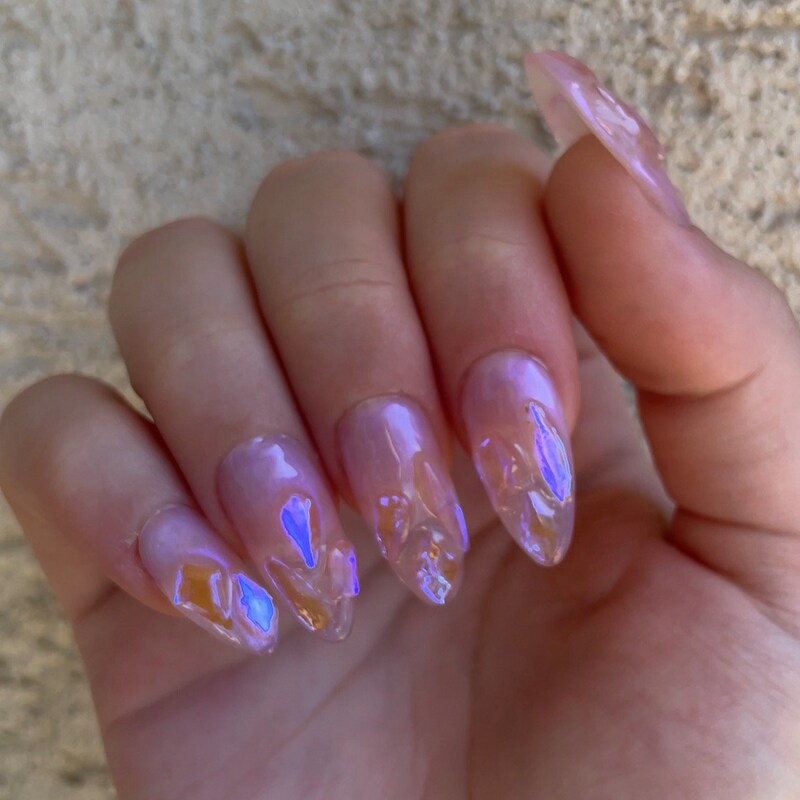 Pink Fake Nails Etsy