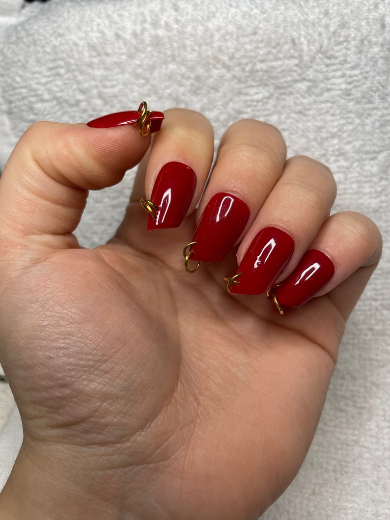 Press On nails lipstick rouge brique gold piercing / False Nails / Fake — free download