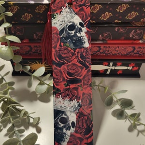 Dark Romance Skull and Roses Metal Bookmark