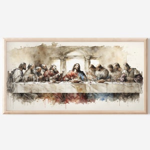 Jesus Last Supper, Digital Download, Last Supper Print, Christ Portrait, Last Supper Home Decor, Jesus Water Color Print