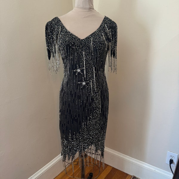 Black Tie By He-Ro 1980's Beaded cocktail Dress Size 10