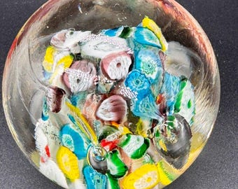 Clear Paperweight with Multicolored Millefiori Canes 2.5"