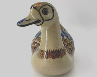 Pato de cerámica pintado de Tonala, cerámica de arte popular mexicano, decoración colorida para el hogar.