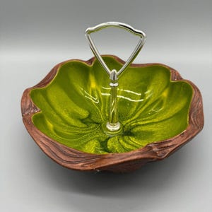 California Pottery Sequoia Ware Lime Drip Glaze Nut Dish with Handle