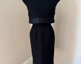 Vintage 2 Piece Dress 1960's Black Sleeveless