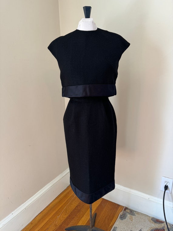 Vintage 2 Piece Dress 1960's Black Sleeveless