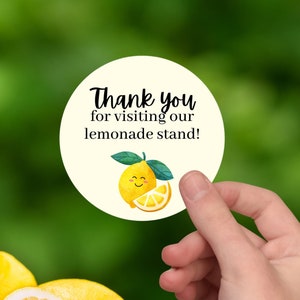 Personalized Stickers for Kids Lemonade Stand Cups With Cute Thank You Message and Lemon Design