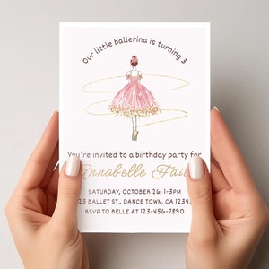 Invitation for ballerina birthday party, ballerina invitation, ballet theme party supplies, pretty pink ballerina invite template for girls