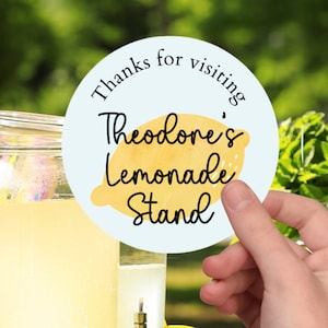 Lemonade stand stickers with cute logo, digital design to create your own printable stickers for kids summer activity