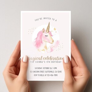 Invitation for girls birthday party unicorn theme, editable unicorn invitation, cute invite for toddler, printable flyer, email, text