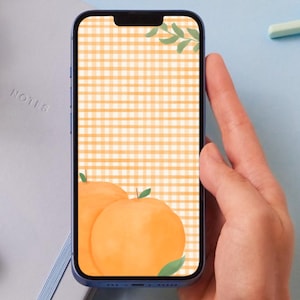 オレンジフルーツのiPhone壁紙：コテージコアフローラルアート（デジタルダウンロード）