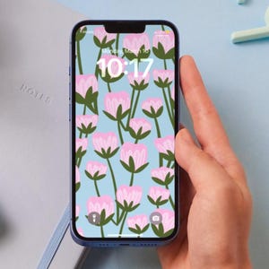 Pretty iPhone wallpaper, floral background for smartphone, digital instant download, hand drawn illustration