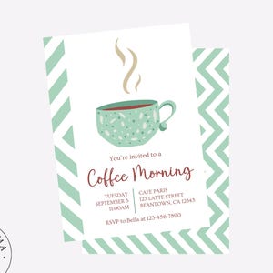ママ友グループ、PTA、保護者会、友人のためのコーヒーモーニングの招待状（編集可能）
