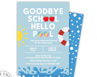 Editable pool party invitation for kids and of the school year party