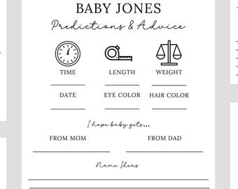 Baby Shower Prediction Cards: Advice for Parents, Gender Neutral (Canva Template)