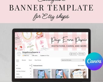 Bannière de la boutique Etsy : style cottagecore vichy rose (modèle modifiable)