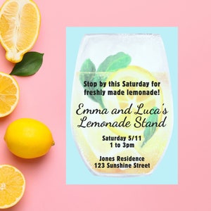Editable lemonade stand flyer for kids lemonade stand, invitation template with lemon theme