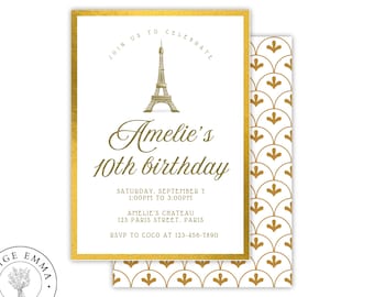 Paris Birthday Invitation, Eiffel Tower, Girls Party (Digital Download)