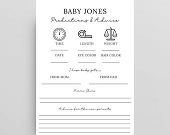Baby Shower Predictions & Advice Cards: Gender Neutral Canva Template (Digital Download)