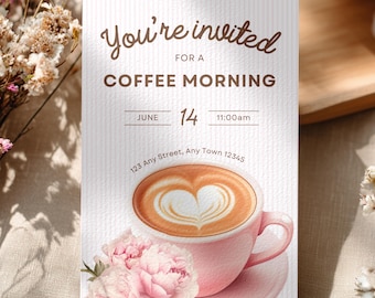 Modello di invito per un caffè mattutino: invito modificabile per un evento scolastico (Canva, download digitale)