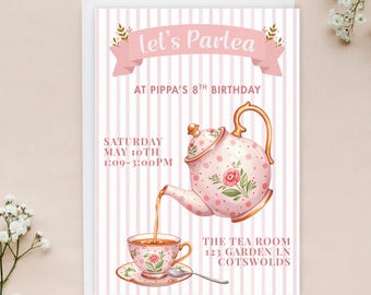 Kids Tea Party Invitation with Teacup Theme, Let’s Partea